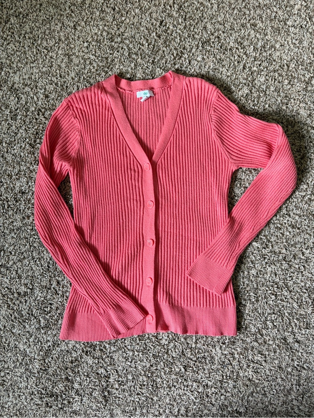 dip Coral Ribbed Button-Front Cardigan